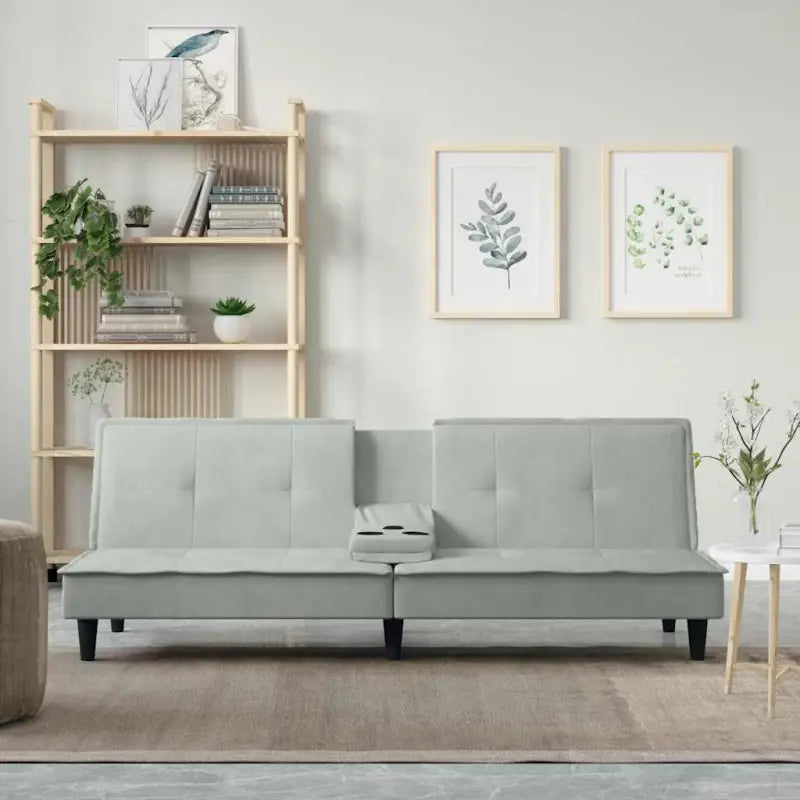 Banken slaapbank met totale afmetingen en luxe fluwelen bekleding - Lichtgrijs - Banken