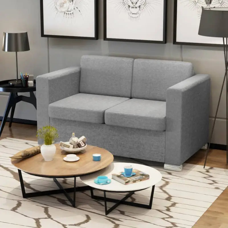 Bankestel met houten frame en verchroomde poten voor stijlvol interieur - Lichtgrijs / Tweezitsbank - Banken