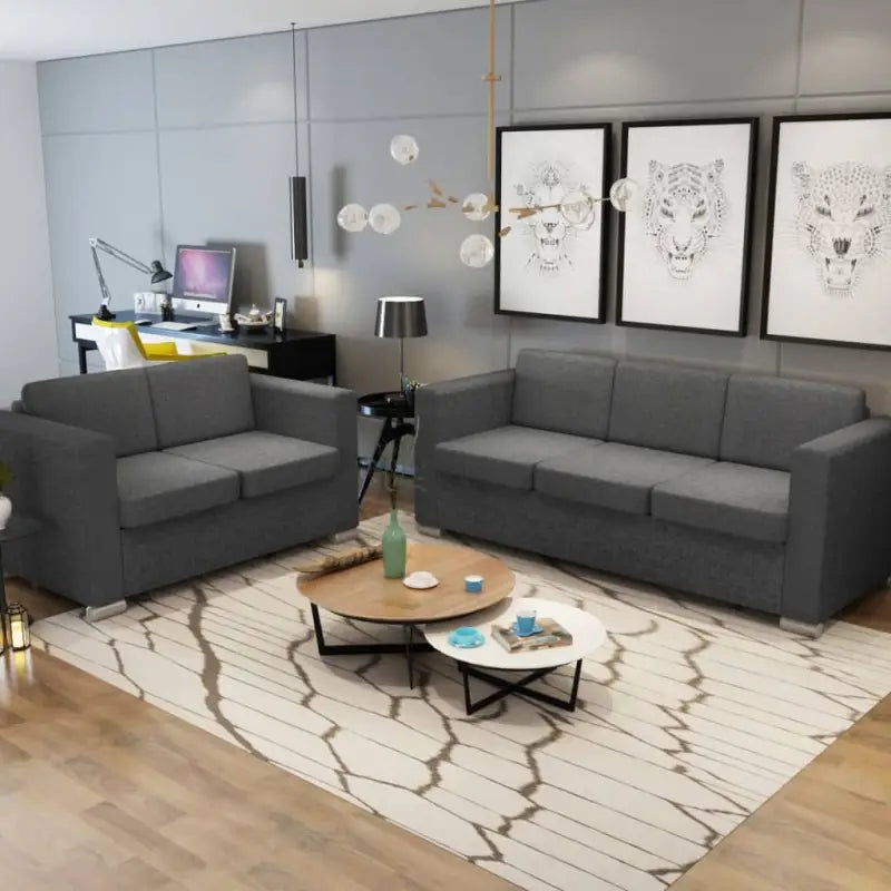 Bankestel met houten frame en verchroomde poten voor stijlvol interieur - Donkergrijs / 2-zits + 3-zits - Banken