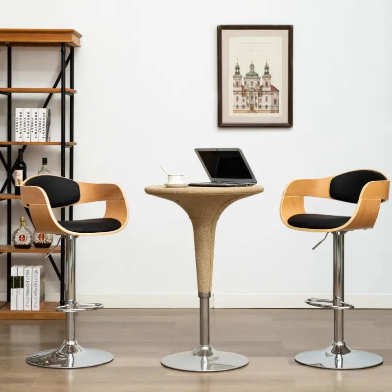 Barkrukken met gebogen hout en levering bevat set van 2 stoelen - Zwart en lichtbruin / 2 - Barkrukken
