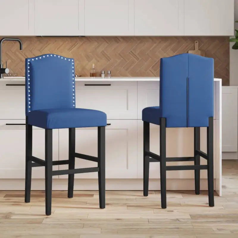 Barkrukken met massief rubberhout en zachte rugleuning - Blauw en zwart / 1 - Barkrukken
