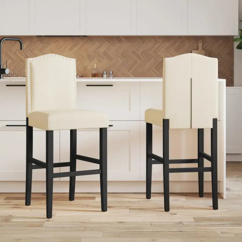 Barkrukken met massief rubberhout en zachte rugleuning - crèmekleurig en zwart / 1 - Barkrukken