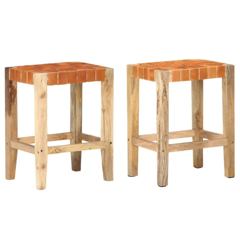 Barkrukken van echt leer en massief mangohout voor een stijlvol interieur - Bruin / 60 cm / 2 - Barkrukken