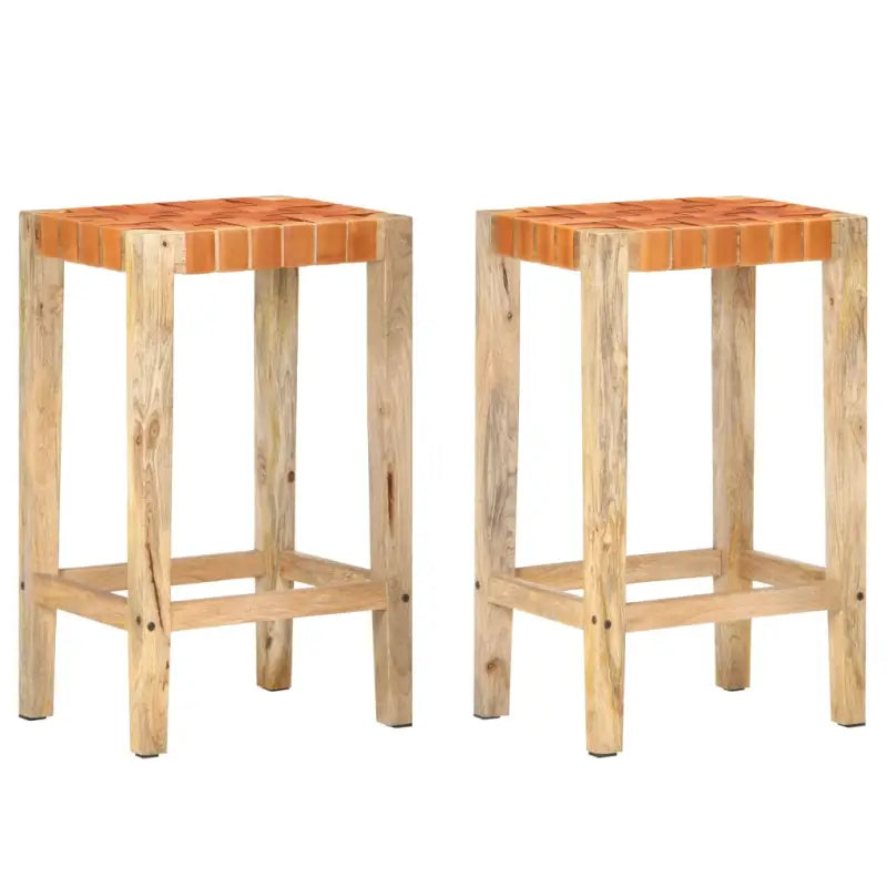 Barkrukken van echt leer en massief mangohout voor een stijlvol interieur - Bruin / 75 cm / 2 - Barkrukken