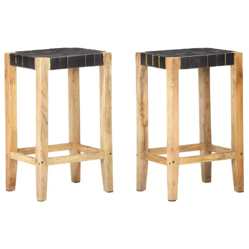 Barkrukken van echt leer en massief mangohout voor een stijlvol interieur - Zwart / 75 cm / 2 - Barkrukken