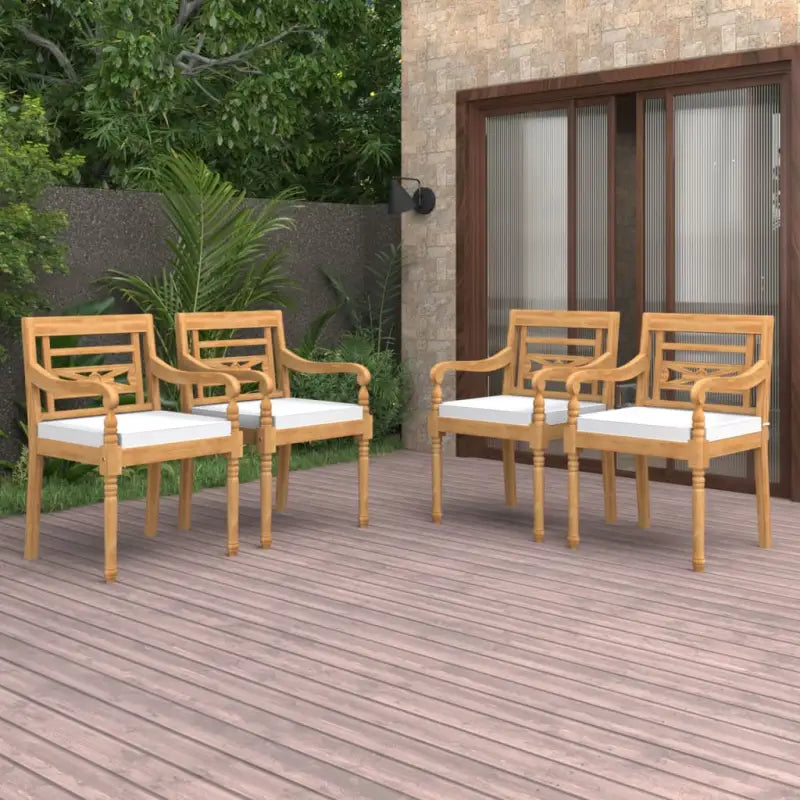 Batavia stoelen van fijn geschuurd teakhout voor in tuin of terras - Wit / 4 - Tuinstoelen