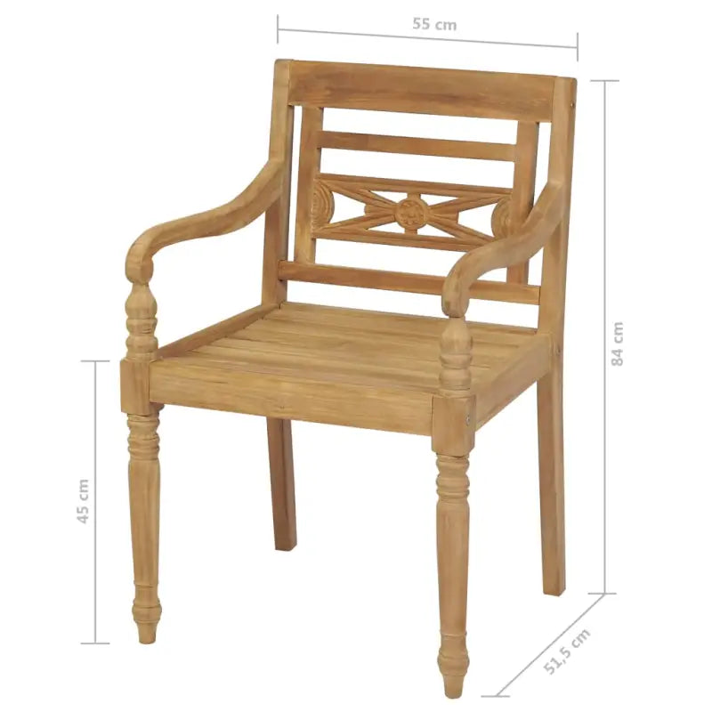 Batavia stoelen van fijn geschuurd teakhout voor in tuin of terras - Tuinstoelen