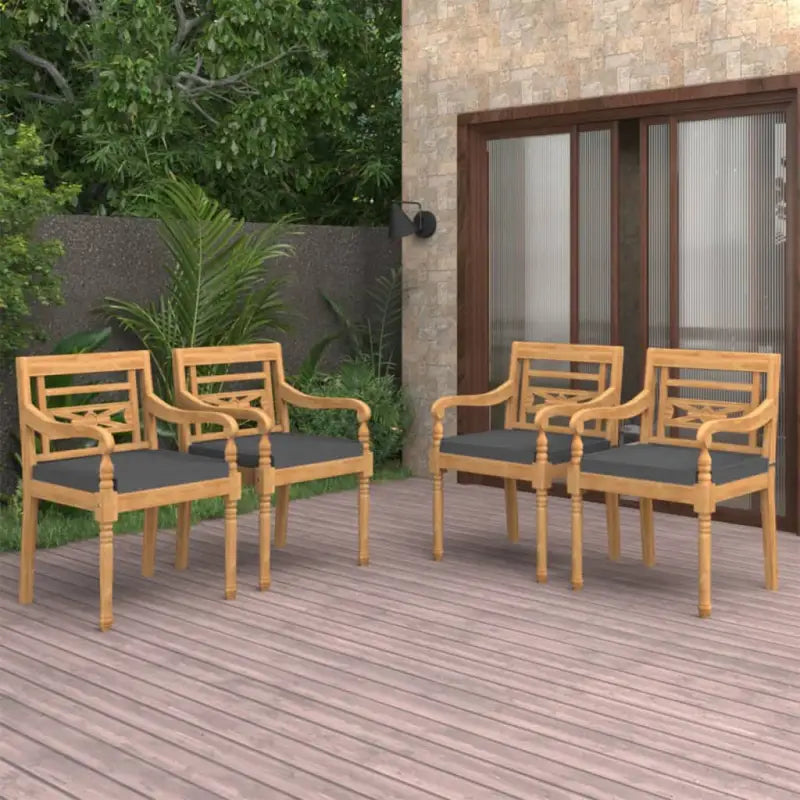 Batavia stoelen van fijn geschuurd teakhout voor in tuin of terras - Donkergrijs / 4 - Tuinstoelen
