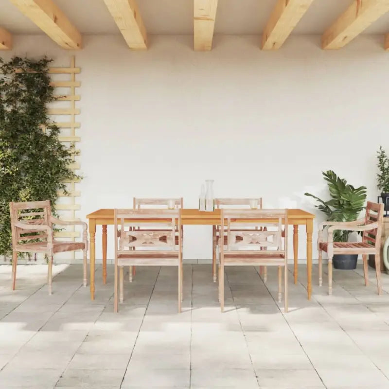 Batavia stoelen van fijn geschuurd teakhout voor in tuin of terras - Lichtbruin / 6 - Tuinstoelen