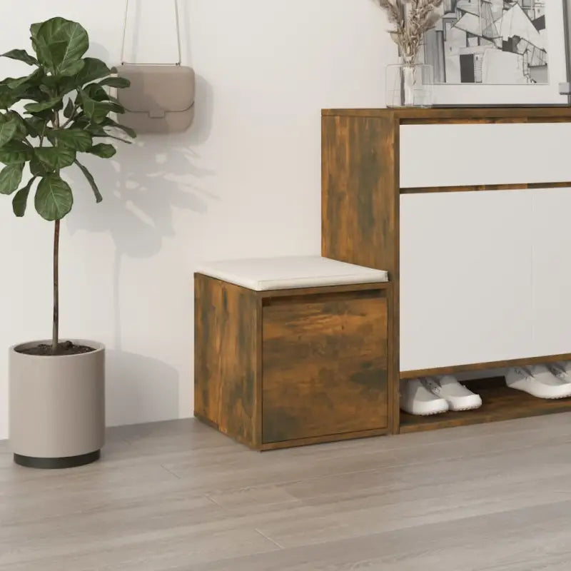Beckwoord opbergkast met lade in bewerkt hout voor schoenen opbergen - Gerookt eiken / 1 - Commodes & ladekasten