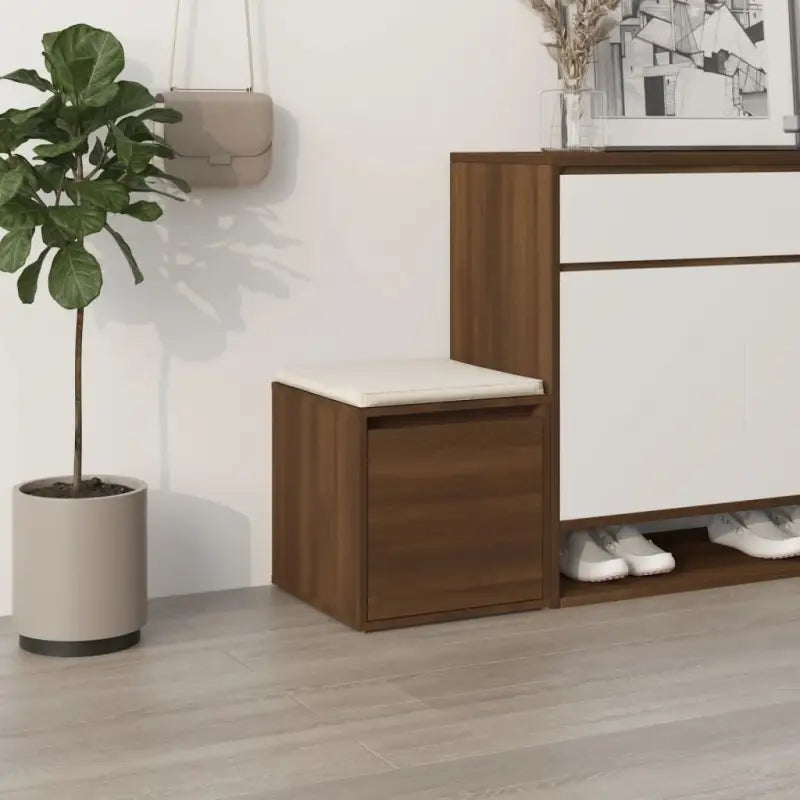 Beckwoord opbergkast met lade in bewerkt hout voor schoenen opbergen - bruin eikenkleur / 1 - Commodes & ladekasten