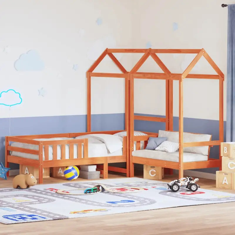 Bed met bankje in massief grenenhout voor een moderne slaapkamer - Wasbruin / 75 x 190 cm - Bedden & bedframes