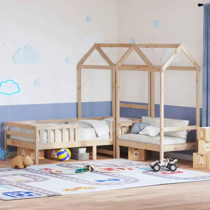 Bed met bankje in massief grenenhout voor een moderne slaapkamer - Naturel / 90 x 200 cm - Bedden & bedframes