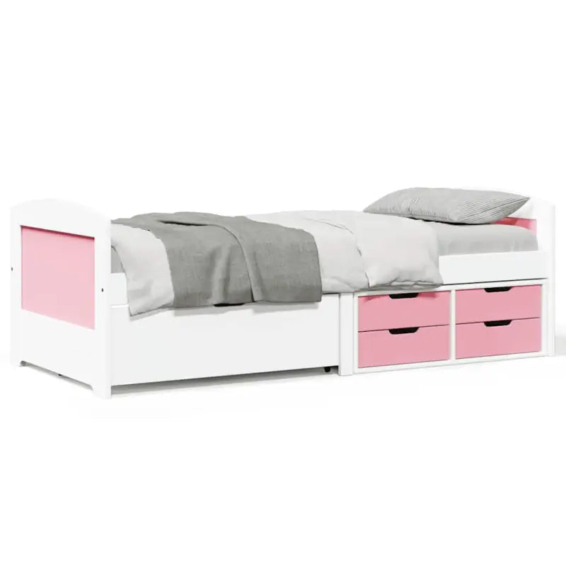Bed met massief grenenhout en kleine lade voor slaap- en woonkamer - Wit en roze - Bedden & bedframes