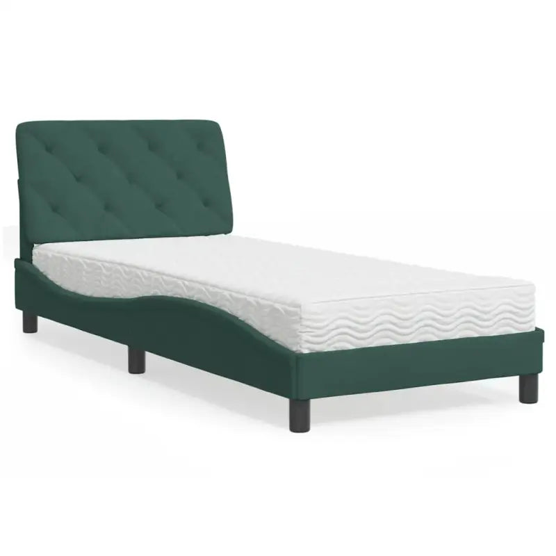 Bed met multiplex lattenbodem en 22d PU-schuim in blauw materiaal - Donkergroen / 90 x 200 cm - Bedden & bedframes