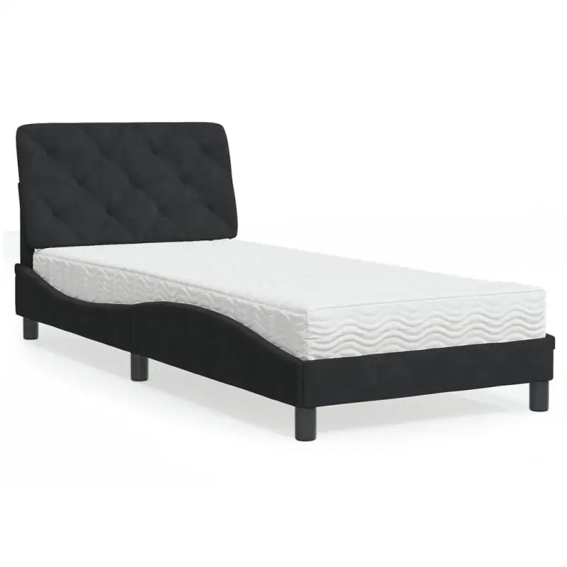 Bed met multiplex lattenbodem en 22d PU-schuim in blauw materiaal - Zwart / 90 x 190 cm - Bedden & bedframes