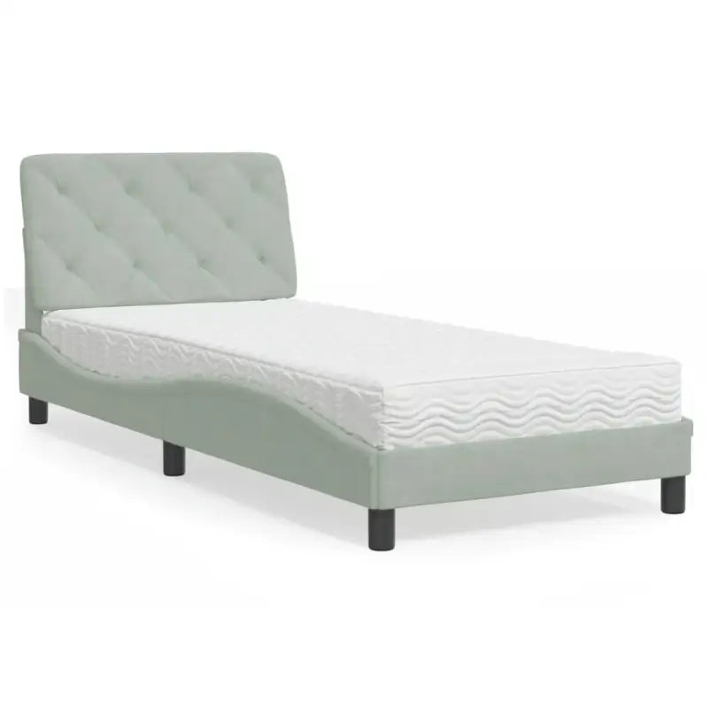 Bed met multiplex lattenbodem en 22d PU-schuim in blauw materiaal - Lichtgrijs / 90 x 190 cm - Bedden & bedframes