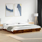 Bed met RGB LED-verlichting en bewerkt hout voor een stabiele nachtrust - Gerookt eiken / 200 x 200 cm - Bedden &