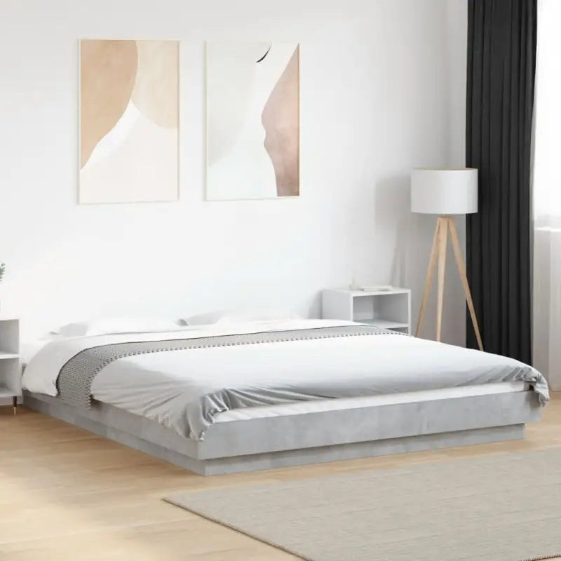 Bed met RGB LED-verlichting en bewerkt hout voor een stabiele nachtrust - Betongrijs / 160 x 200 cm - Bedden & bedframes