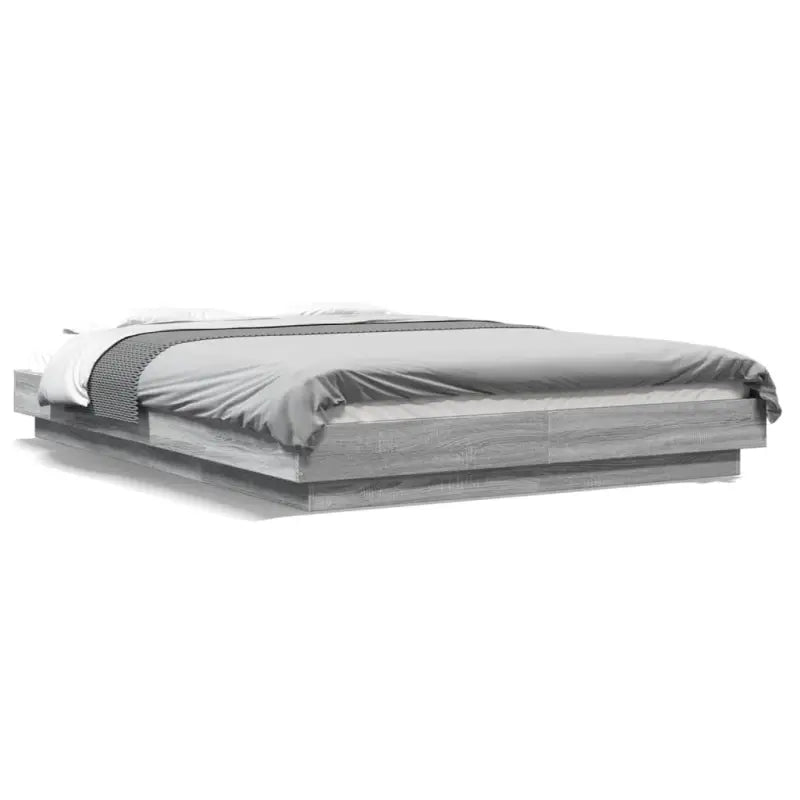 Bed met RGB LED-verlichting en bewerkt hout voor een stabiele nachtrust - Grijs sonoma / 140 x 190 cm - Bedden &