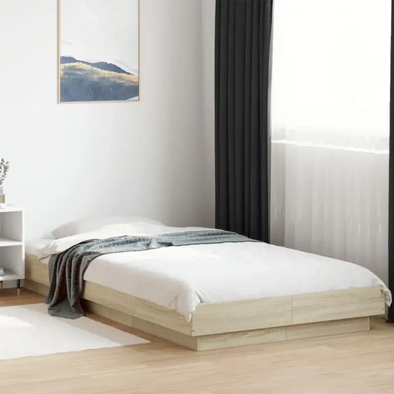 Bed met RGB LED-verlichting en bewerkt hout voor een stabiele nachtrust - Sonoma eiken / 90 x 200 cm - Bedden &