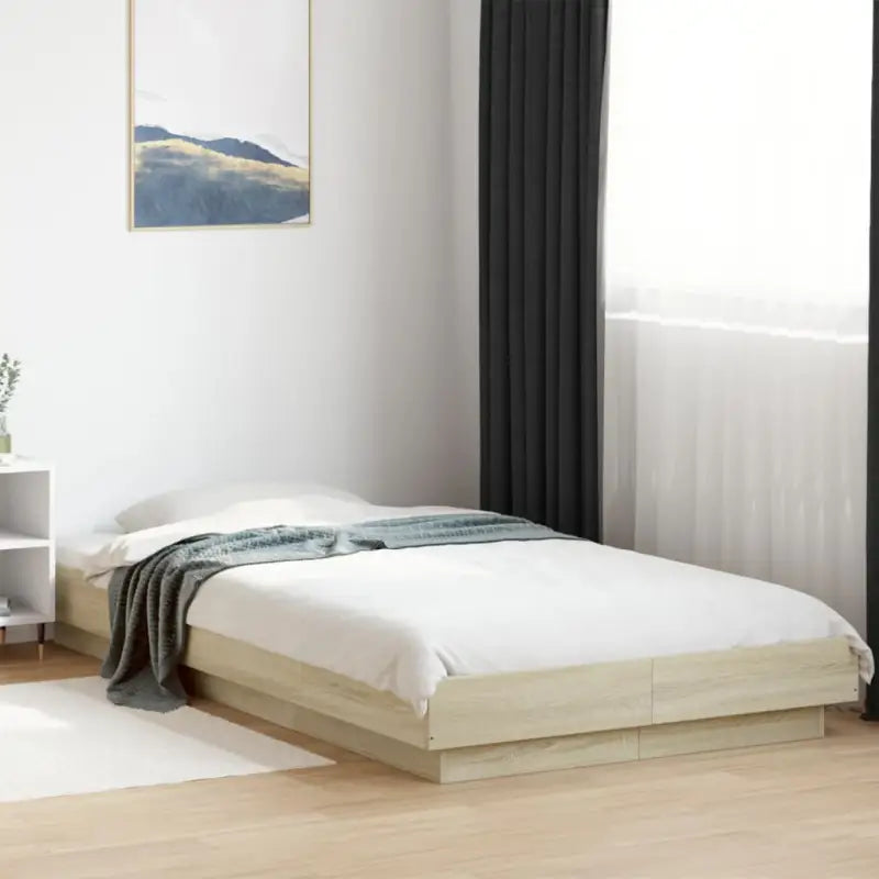 Bed met RGB LED-verlichting en bewerkt hout voor een stabiele nachtrust - Sonoma eiken / 90 x 190 cm - Bedden &