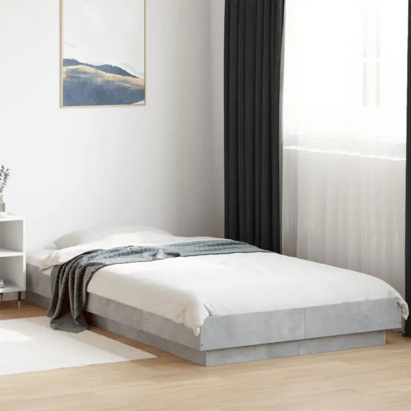 Bed met RGB LED-verlichting en bewerkt hout voor een stabiele nachtrust - Betongrijs / 90 x 200 cm - Bedden & bedframes