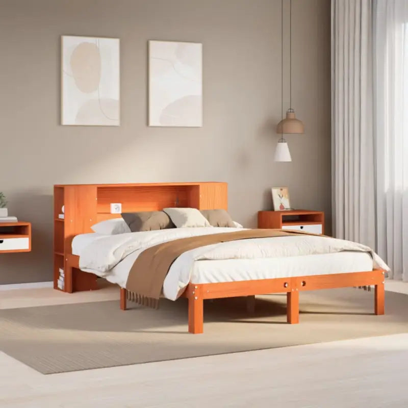 Bedden met massief grenenhout en optimale totale afmetingen - Wasbruin / 135 x 190 cm - Bedden & bedframes