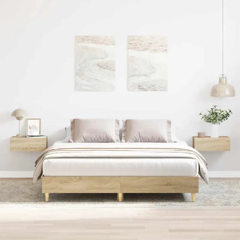Bedframe in gerookt eiken voor een stabiele en stijlvolle slaapkamer - Sonoma eiken / 150 x 200 cm - Bedden & bedframes