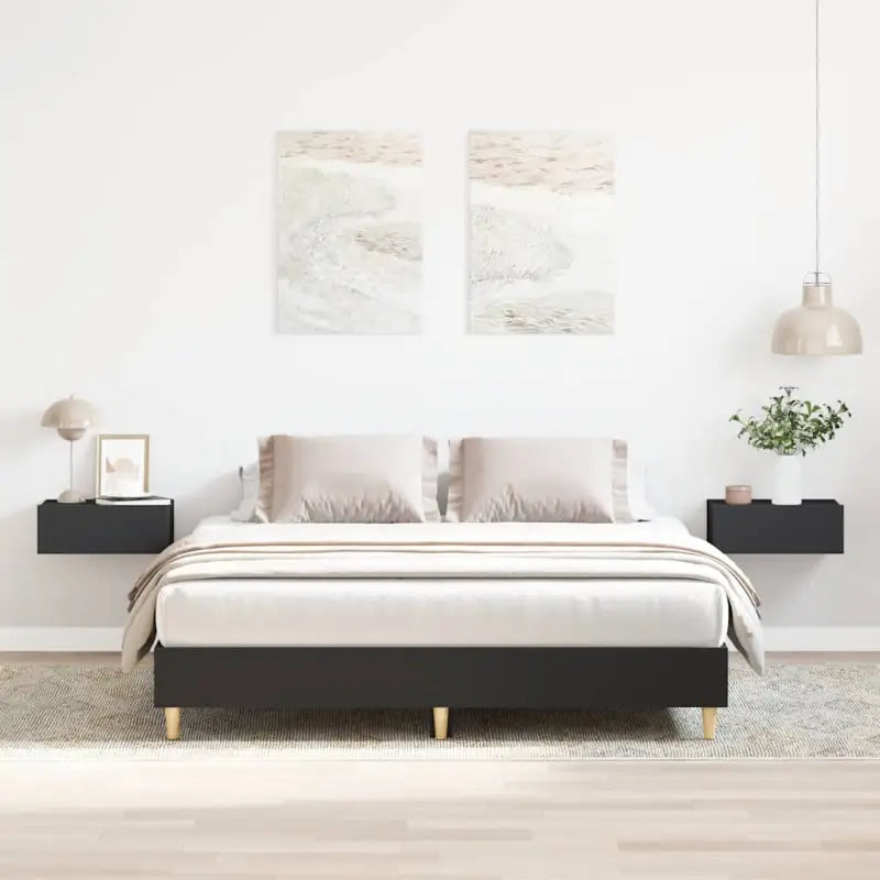 Bedframe in gerookt eiken voor een stabiele en stijlvolle slaapkamer - Zwart / 150 x 200 cm - Bedden & bedframes