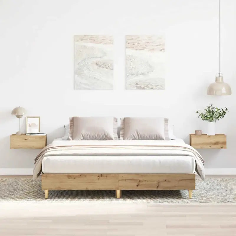 Bedframe in gerookt eiken voor een stabiele en stijlvolle slaapkamer - artisian oak / 150 x 200 cm - Bedden & bedframes