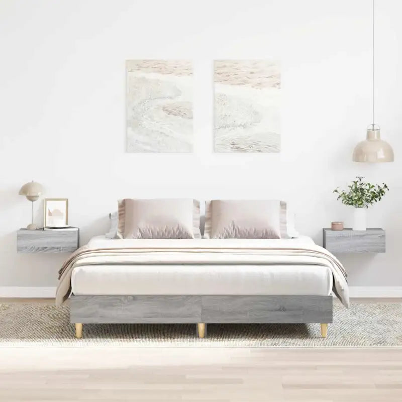 Bedframe in gerookt eiken voor een stabiele en stijlvolle slaapkamer - Grijs sonoma / 140 x 200 cm - Bedden & bedframes