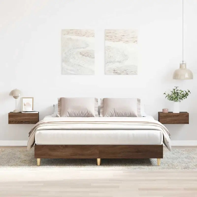 Bedframe in gerookt eiken voor een stabiele en stijlvolle slaapkamer - bruin eikenkleur / 150 x 200 cm - Bedden &