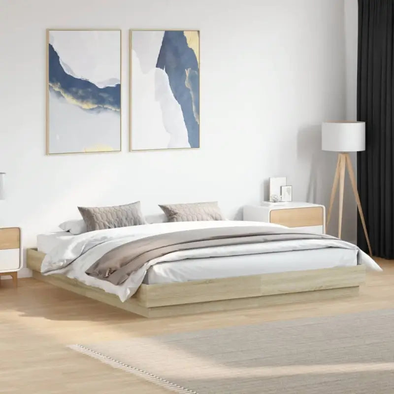 Bedframe in Grijs Sonoma met duurzaam bewerkt hout voor comfortabele nachten - Sonoma eiken / 180 x 200 cm - Bedden &