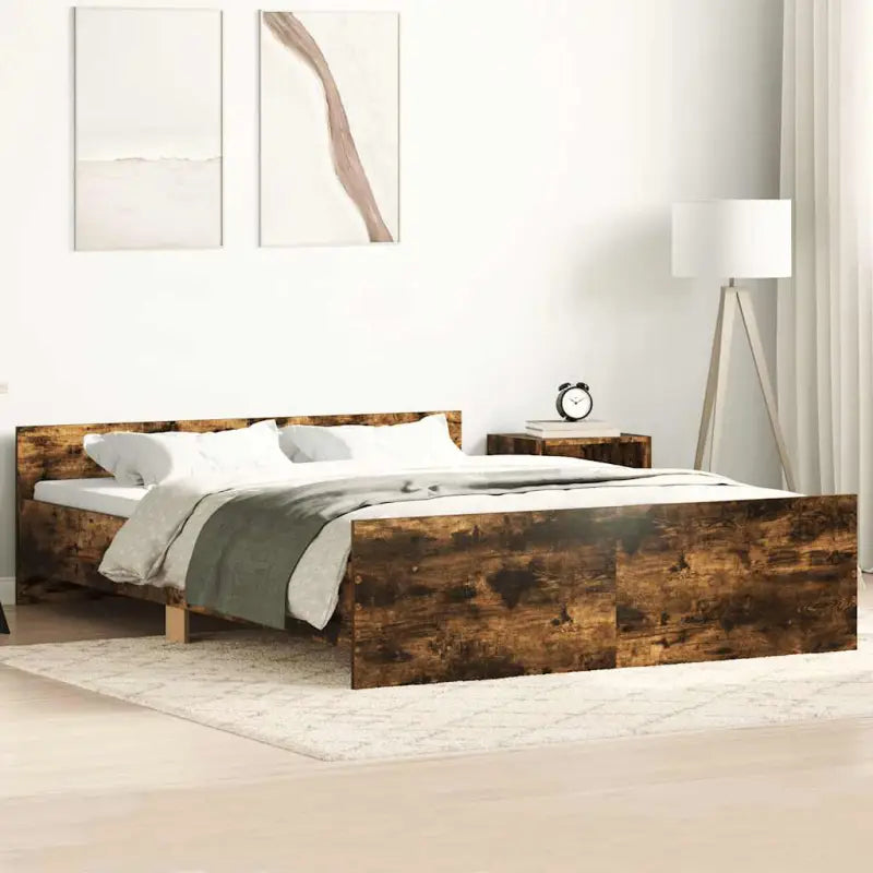 Bedframe in Grijs Sonoma voor een stevige en stabiele nachtrust - Gerookt eiken / 120 x 200 cm - Bedden & bedframes