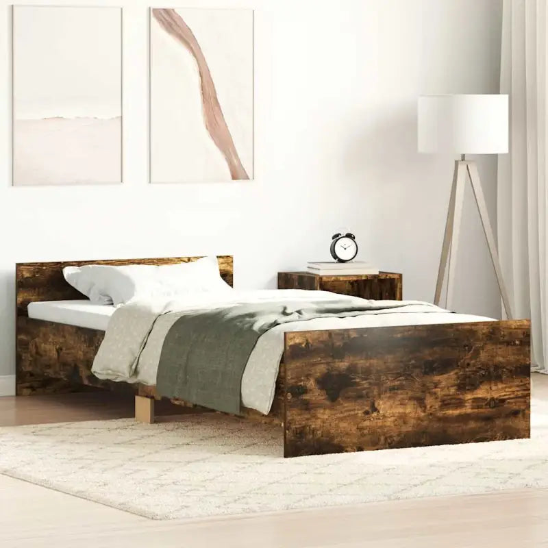 Bedframe in Grijs Sonoma voor een stevige en stabiele nachtrust - Gerookt eiken / 90 x 200 cm - Bedden & bedframes