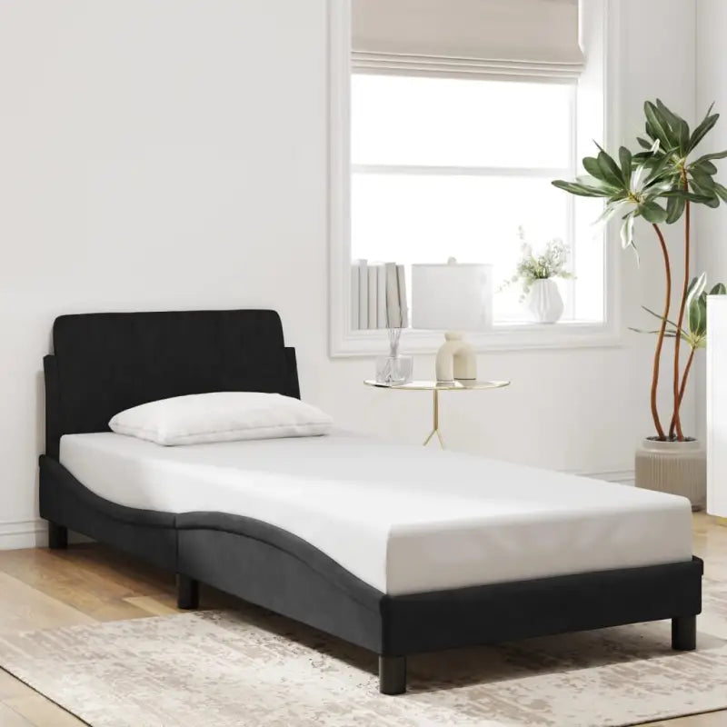 Bedframe met hoofdeinde en multiplex lattenbodem in zacht fluweel - Zwart / 90 x 200 cm - Bedden & bedframes