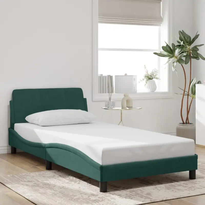 Bedframe met hoofdeinde en multiplex lattenbodem in zacht fluweel - Donkergroen / 100 x 200 cm - Bedden & bedframes