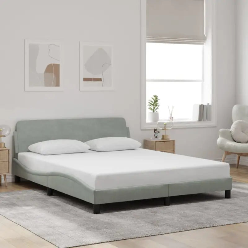 Bedframe met hoofdeinde en multiplex lattenbodem in zacht fluweel - Lichtgrijs / 160 x 200 cm - Bedden & bedframes