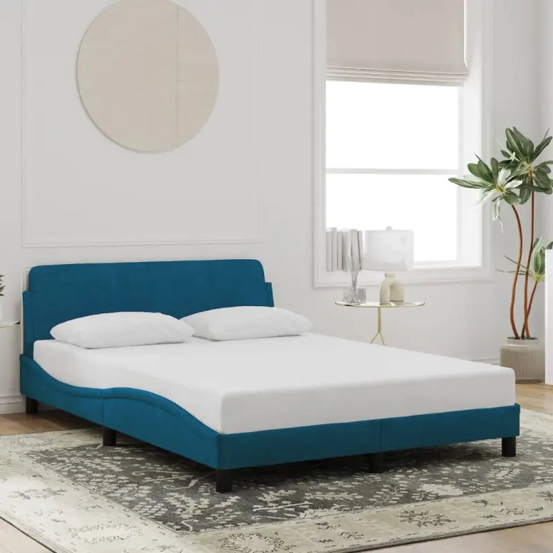 Bedframe met hoofdeinde en multiplex lattenbodem in zacht fluweel - Blauw / 140 x 200 cm - Bedden & bedframes