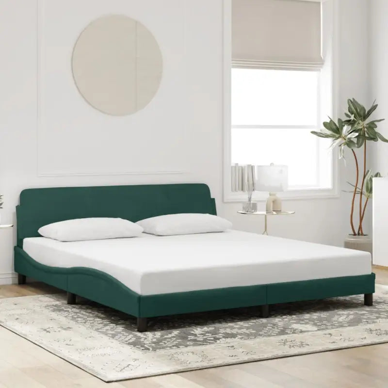 Bedframe met hoofdeinde en multiplex lattenbodem in zacht fluweel - Donkergroen / 180 x 200 cm - Bedden & bedframes