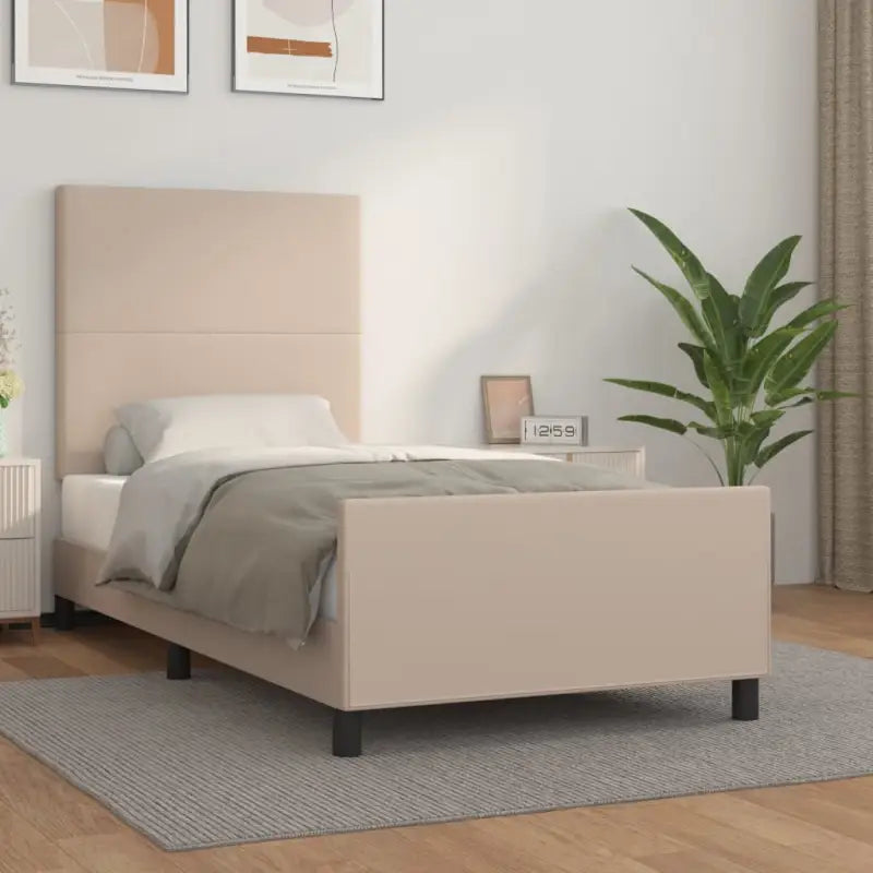 Bedframe met hoofdeinde en multiplex lattenbodem inclusief levering bevat - Cappuccino / 90 x 190 cm / Effen ontwerp