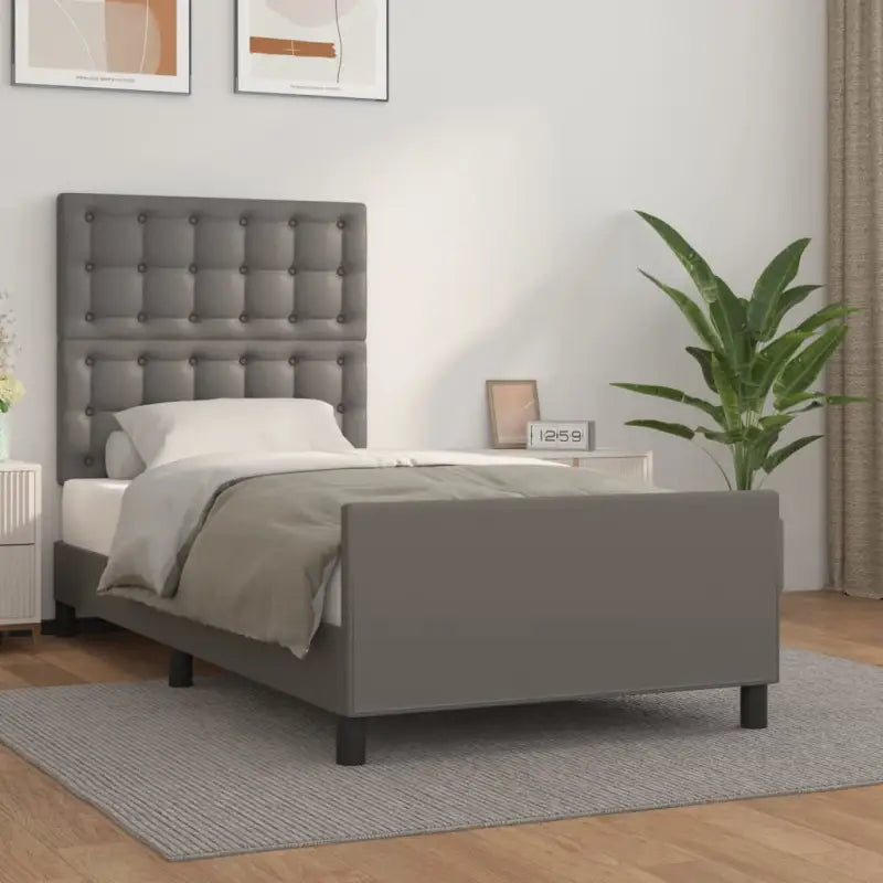 Bedframe met hoofdeinde en multiplex lattenbodem inclusief levering bevat - Grijs / 100 x 200 cm / knoppwn - Bedden &