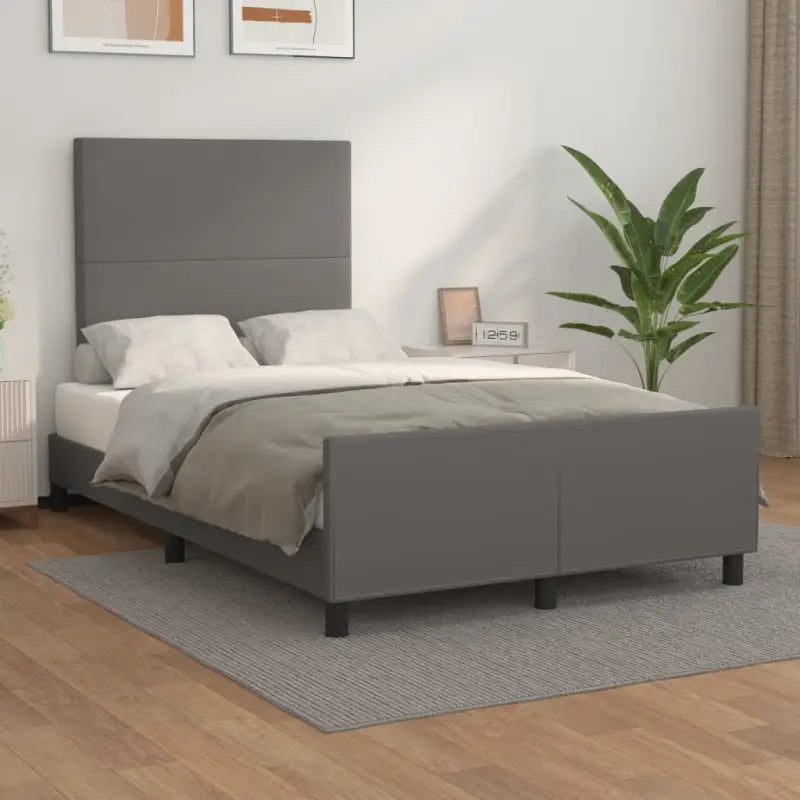 Bedframe met hoofdeinde en multiplex lattenbodem inclusief levering bevat - Grijs / 120 x 200 cm / Effen ontwerp