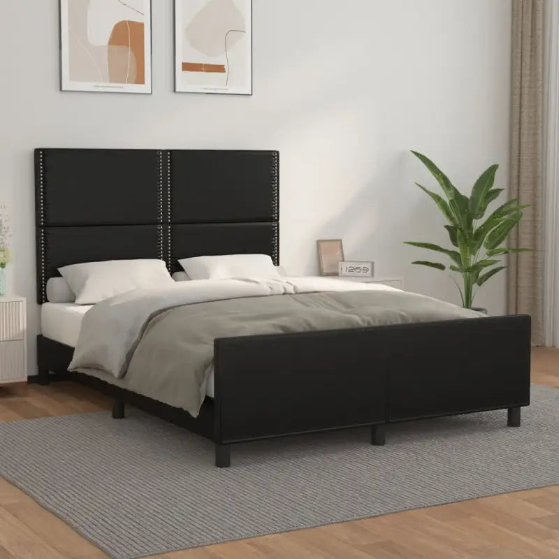 Bedframe met hoofdeinde en multiplex lattenbodem inclusief levering bevat - Zwart / 140 x 190 cm / Effen met spijkers