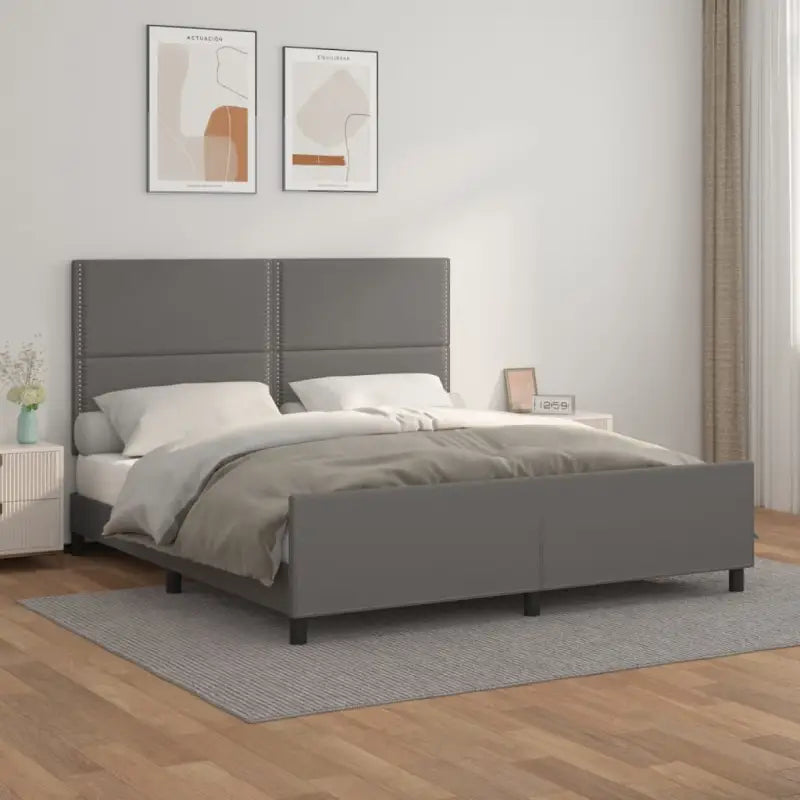 Bedframe met hoofdeinde en multiplex lattenbodem inclusief levering bevat - Grijs / 180 x 200 cm / Effen met spijkers