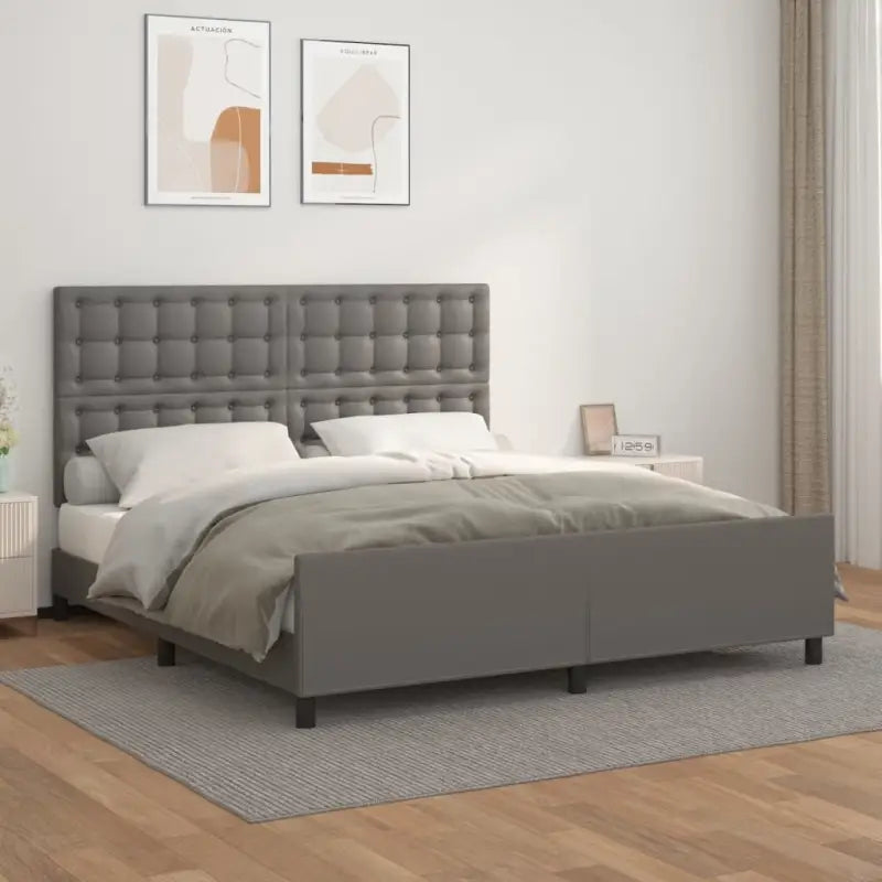 Bedframe met hoofdeinde en multiplex lattenbodem inclusief levering bevat - Grijs / 180 x 200 cm / knoppwn - Bedden &
