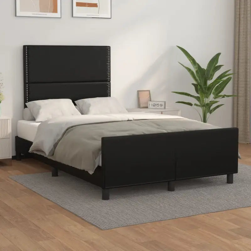 Bedframe met hoofdeinde en multiplex lattenbodem inclusief levering bevat - Zwart / 120 x 200 cm / Effen met spijkers