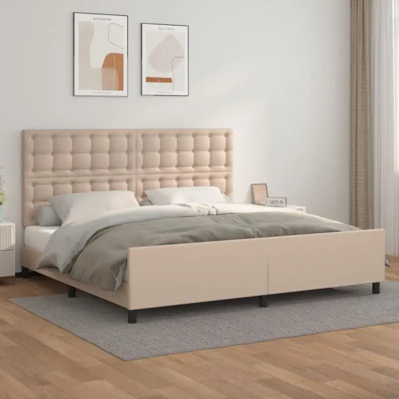 Bedframe met hoofdeinde en multiplex lattenbodem inclusief levering bevat - Cappuccino / 200 x 200 cm / knoppwn