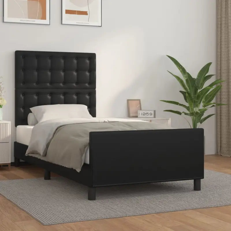 Bedframe met hoofdeinde en multiplex lattenbodem inclusief levering bevat - Zwart / 80 x 200 cm / knoppwn - Bedden &
